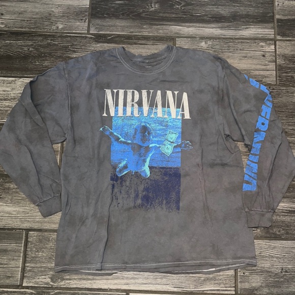 NIRVANA Gray and Blue Graphic Long Sleeve Shirt - Picture 1 of 6